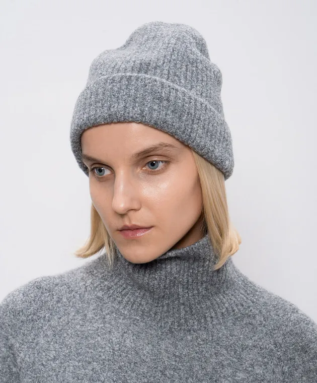 LISA YANG Gray Melange Cashmere Beanie Boucle Hat