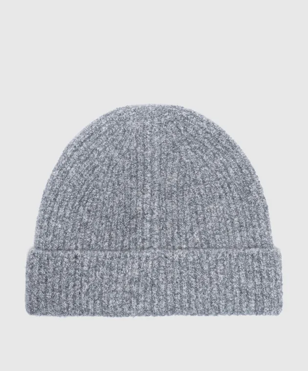 LISA YANG Gray Melange Cashmere Beanie Boucle Hat