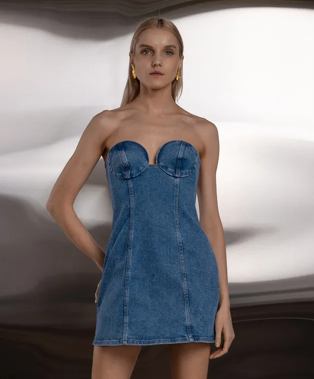 Magda Butrym Blue denim bustier dress