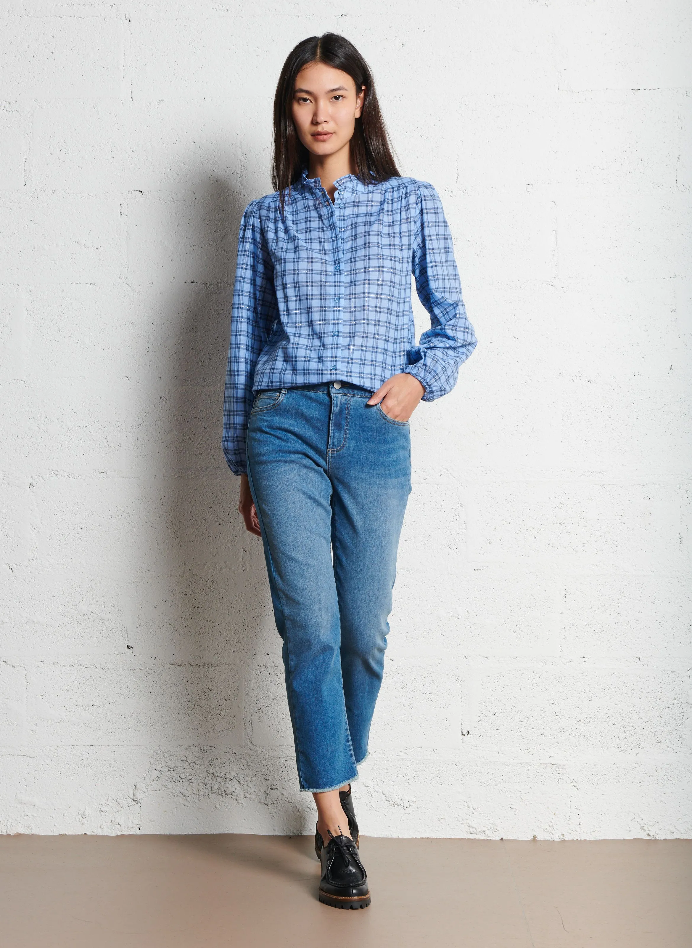 MAISON 123 BULLE - Camisa de algodón de cuadros en azul