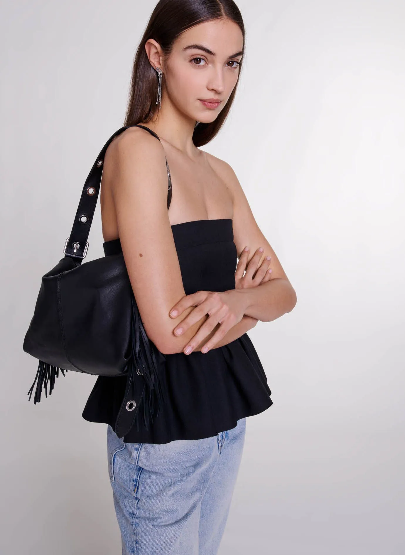 MAJE Top bustier con faldón en negro