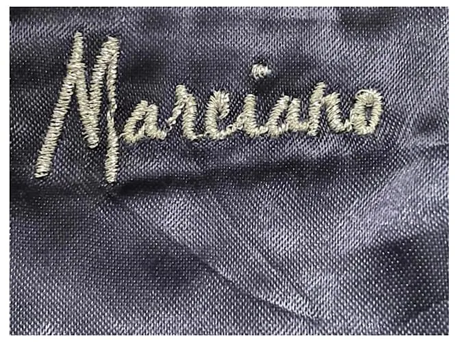 MARCIANO Vestido midi bustier denim azul, tazas tachonadas con tachuelas de plata, 