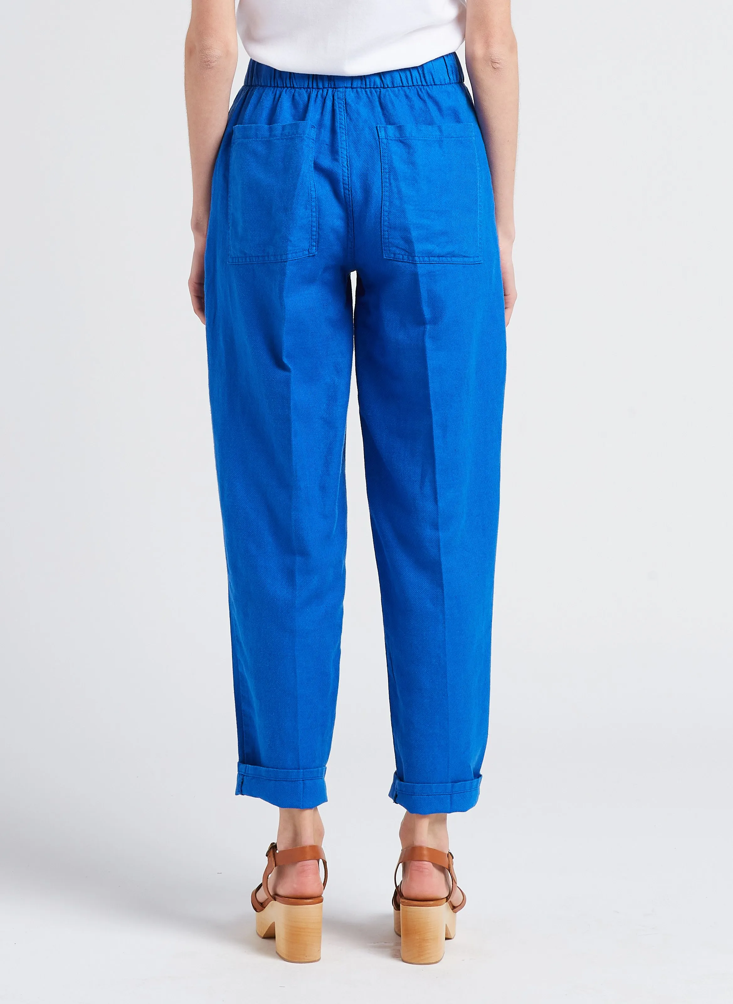 MILPA - Pantalón tapered de mezcla de lino en azul