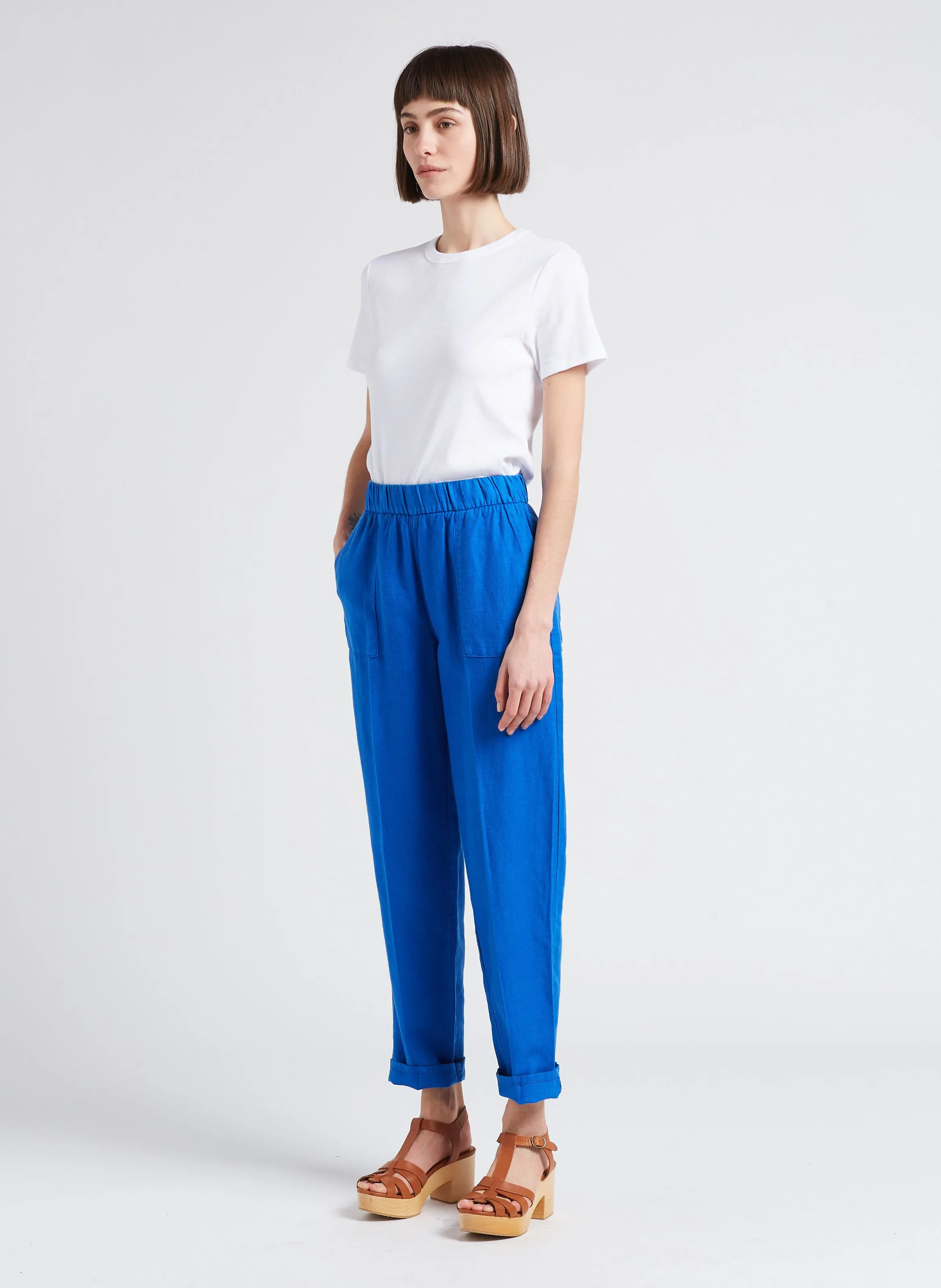 MILPA - Pantalón tapered de mezcla de lino en azul