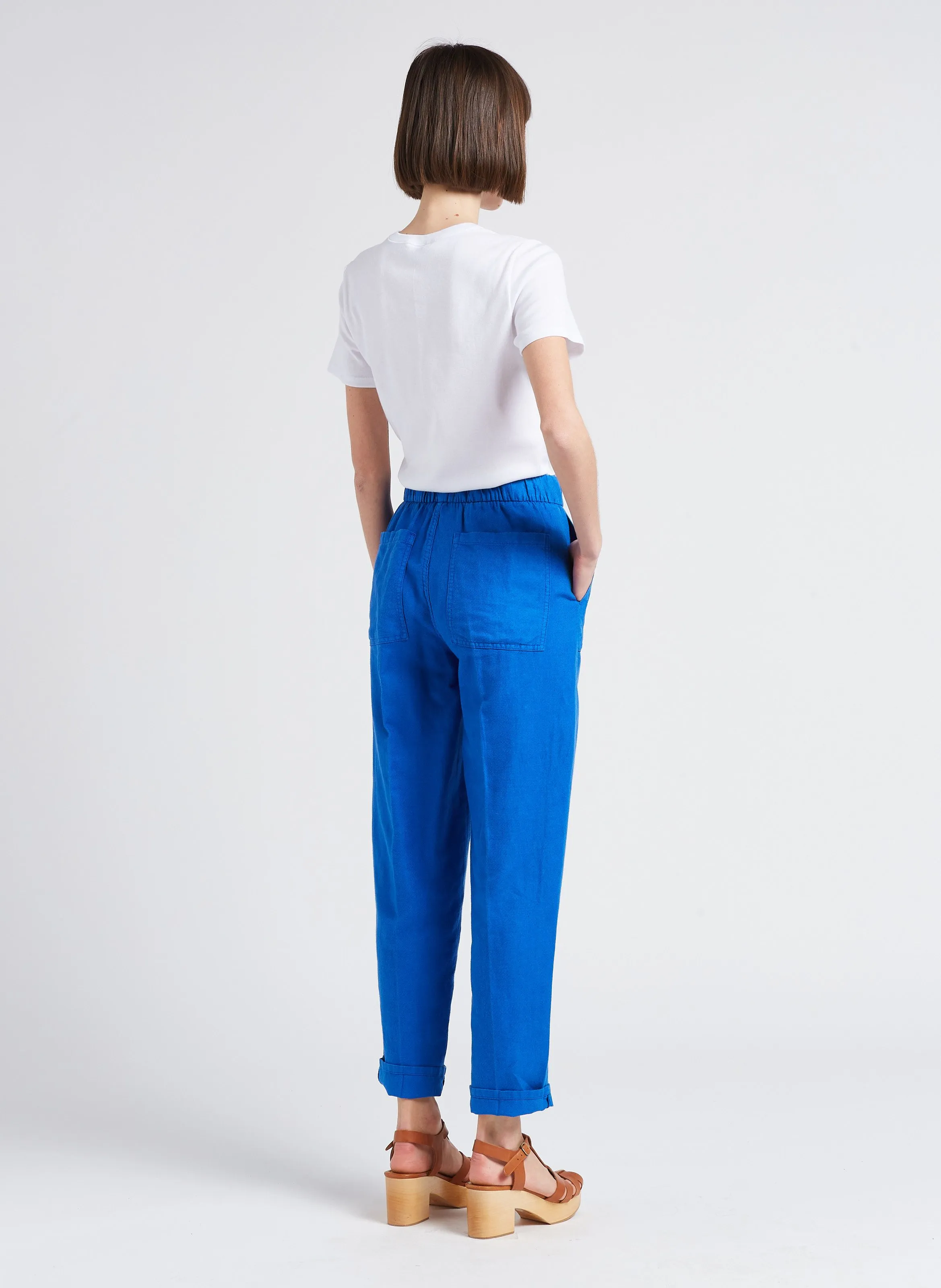 MILPA - Pantalón tapered de mezcla de lino en azul