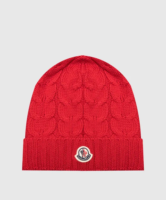 Moncler ENFANT Children's red hat made of wool with a logo