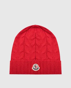 Moncler ENFANT Children's red hat made of wool with a logo