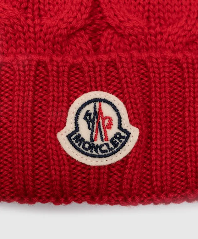 Moncler ENFANT Children's red hat made of wool with a logo