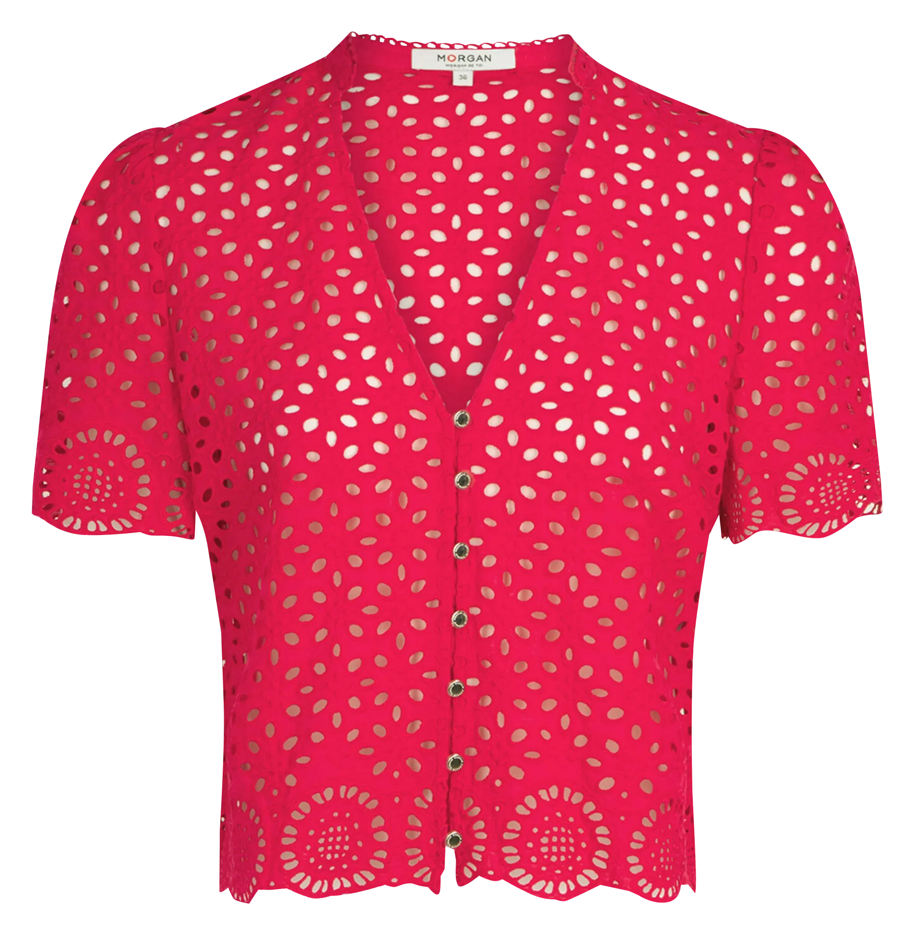 MORGAN CFLAM - Camisa de algodón con cuello de pico en rosa