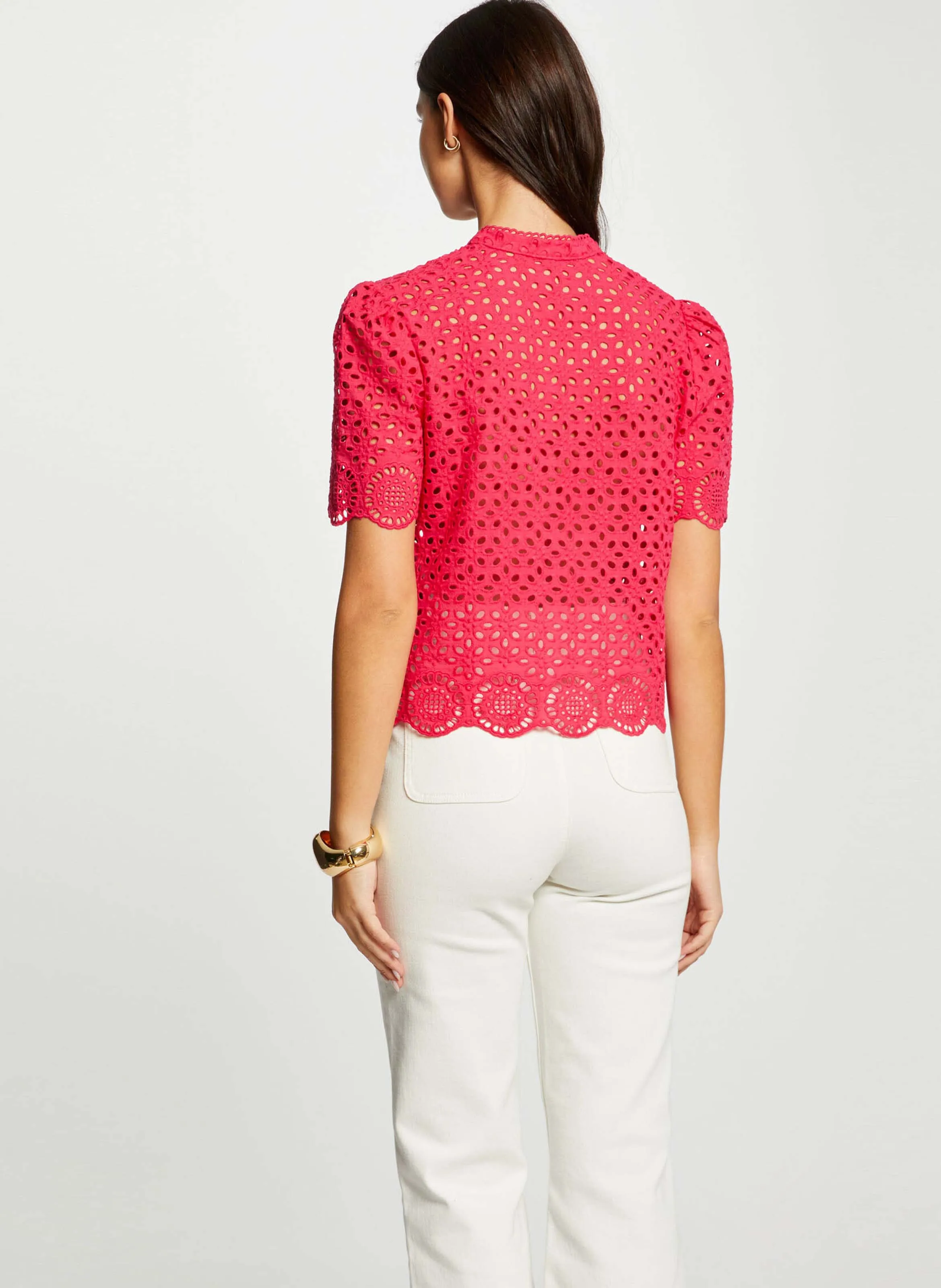 MORGAN CFLAM - Camisa de algodón con cuello de pico en rosa