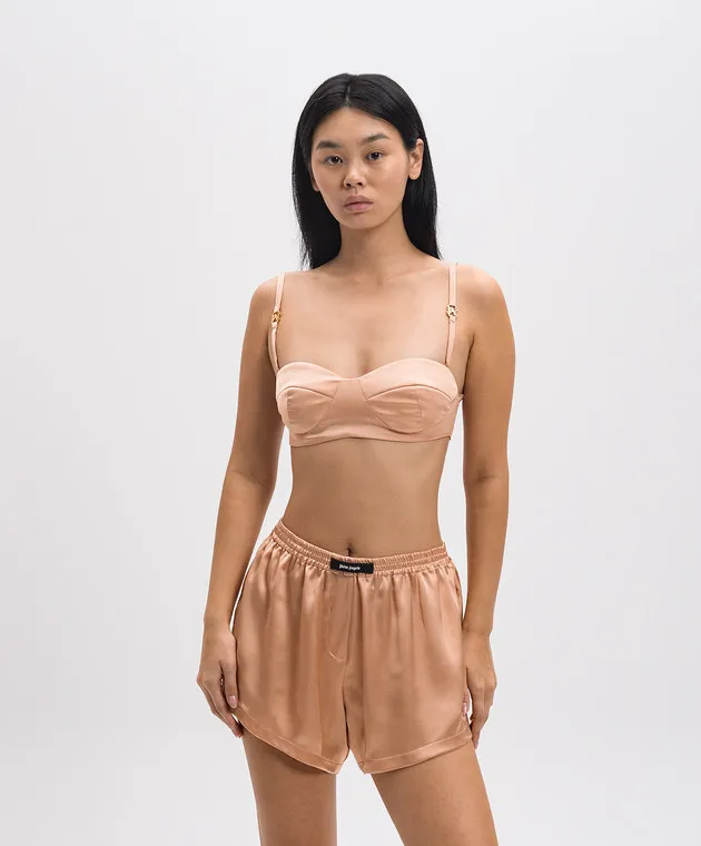 Palm Angels Beige bustier top with logo monogram