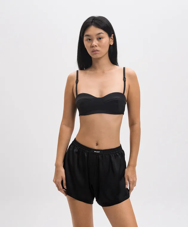 Palm Angels Black bustier top with logo monogram