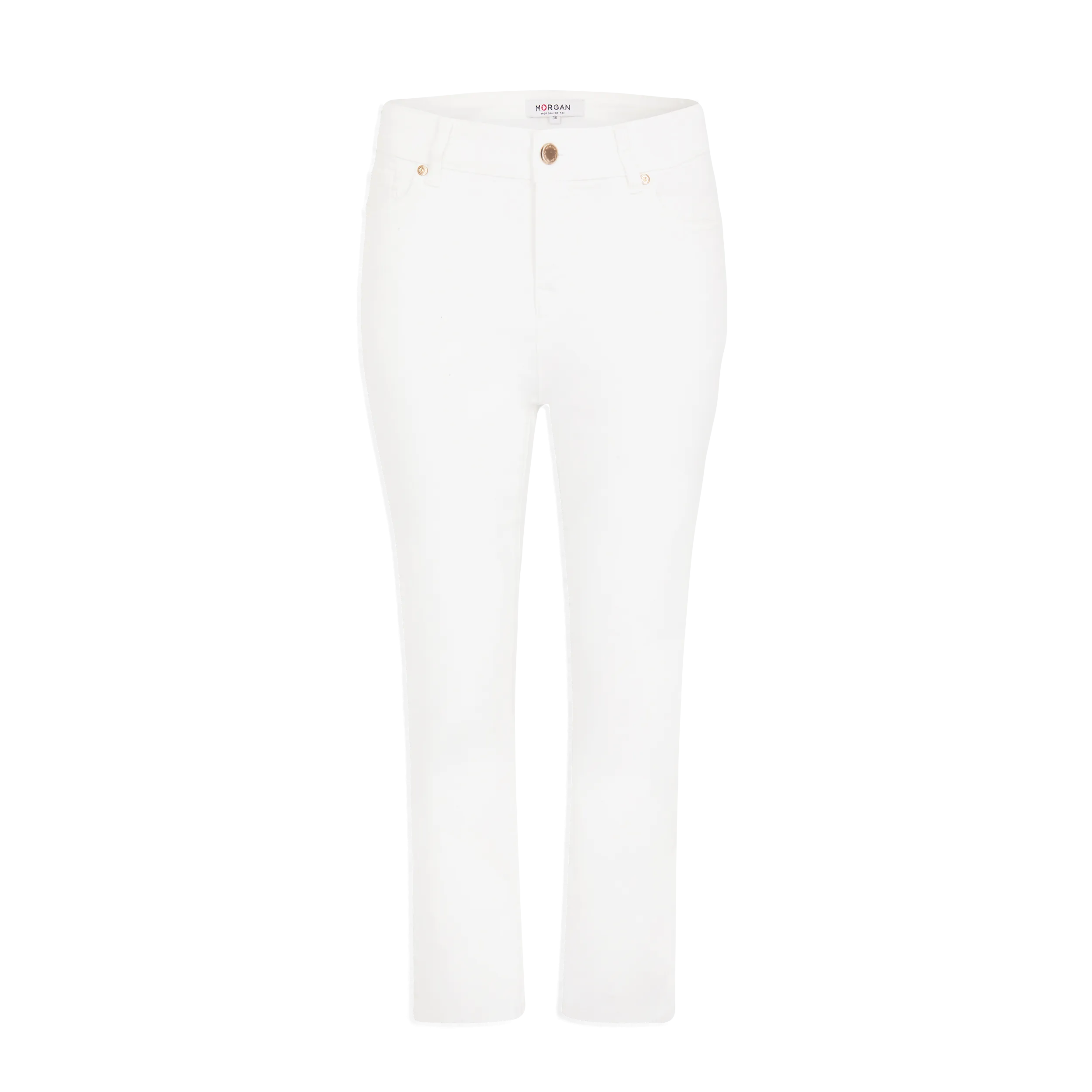 PAMEL - Pantalón recto 7/8 de algodón mezclado en blanco