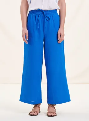 Pantalón capri ancho de algodón en azul