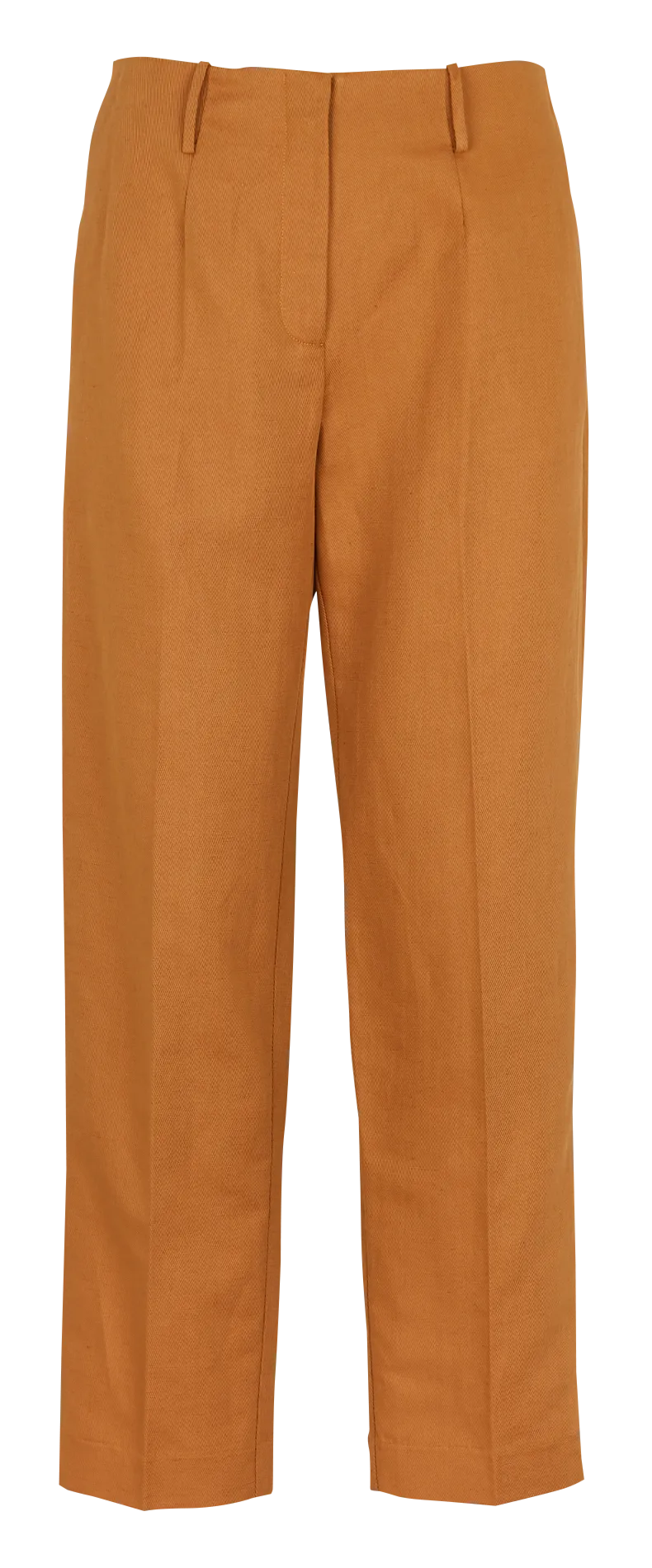 Pantalón recto de mezcla de algodón de talle alto en marron