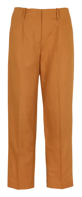 Pantalón recto de mezcla de algodón de talle alto en marron