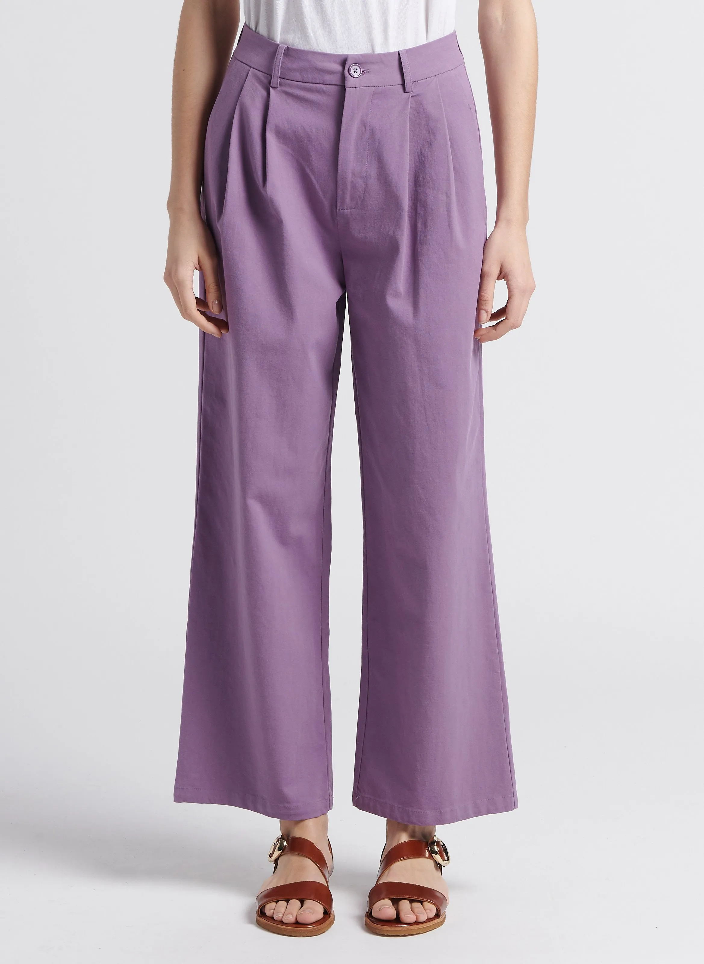 Pantalón recto de mezcla de algodón en violeta