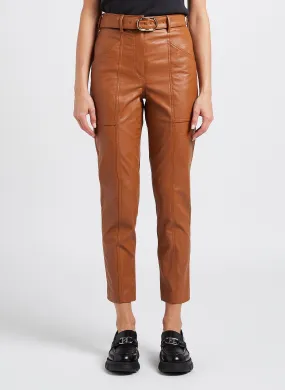 Pantalón slim fit de talle alto en marron