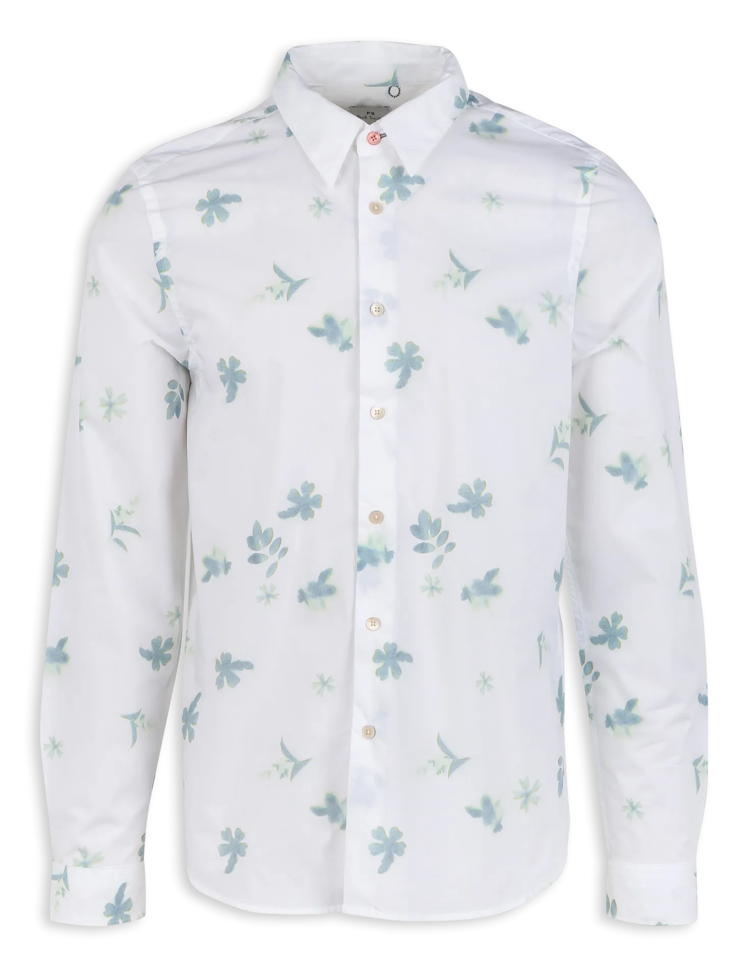 PAUL SMITH Camisa estampada de algodón orgánico con cuello clásico en blanco