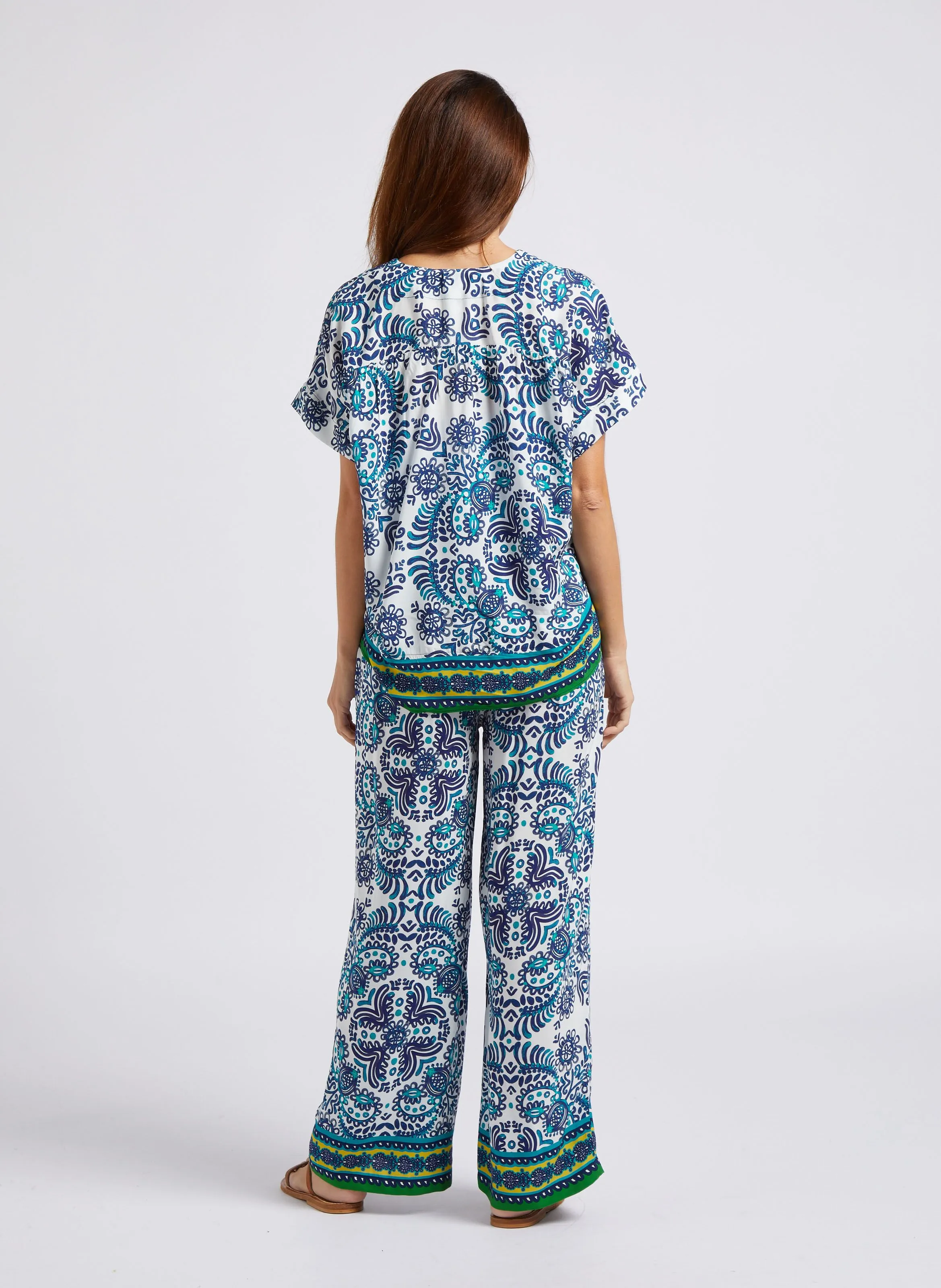 PEXACO - Pantalón ancho de talle alto estampado en azul