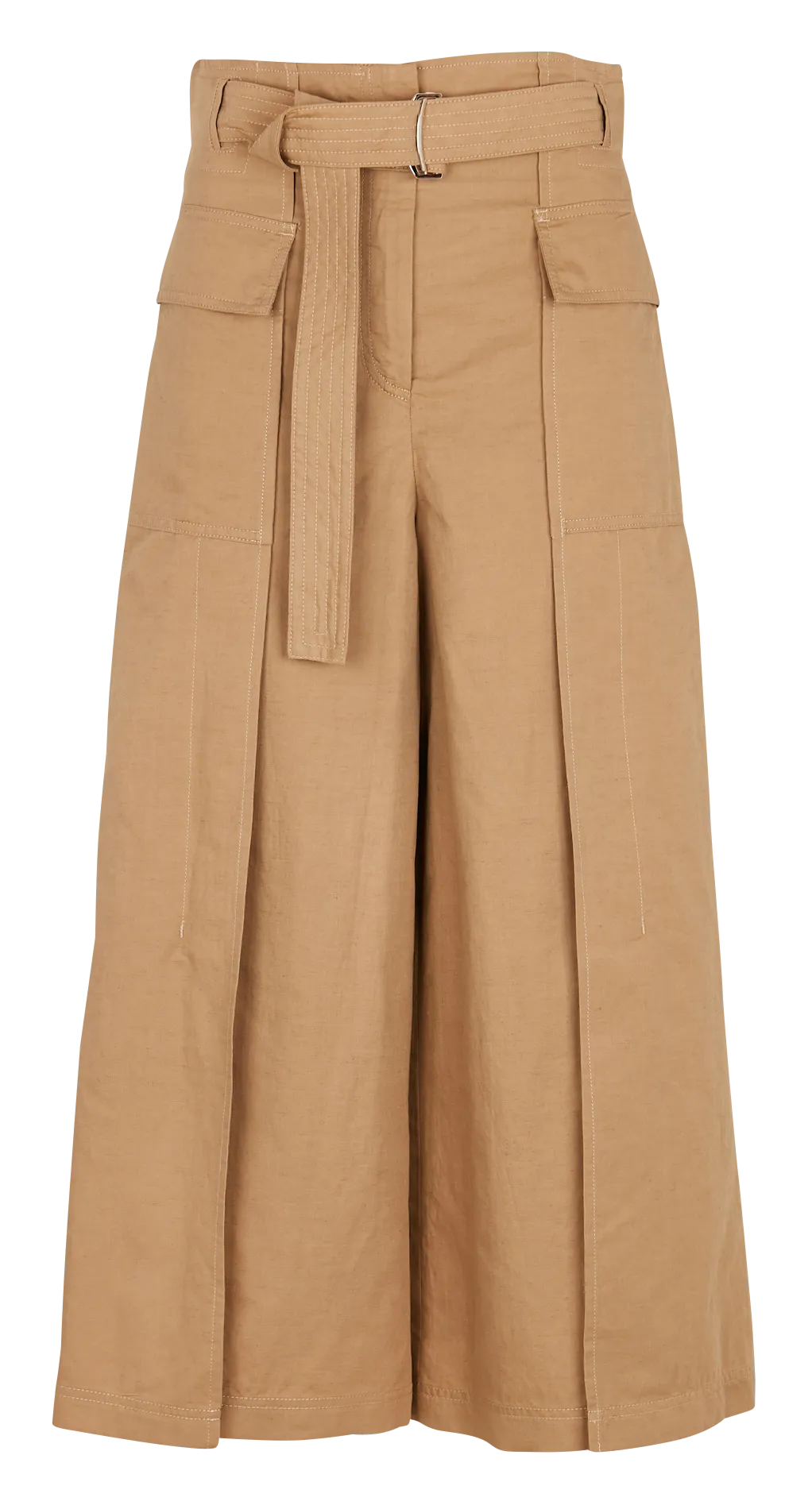 PINIDE - Pantalón ancho de algodón y lino en beige