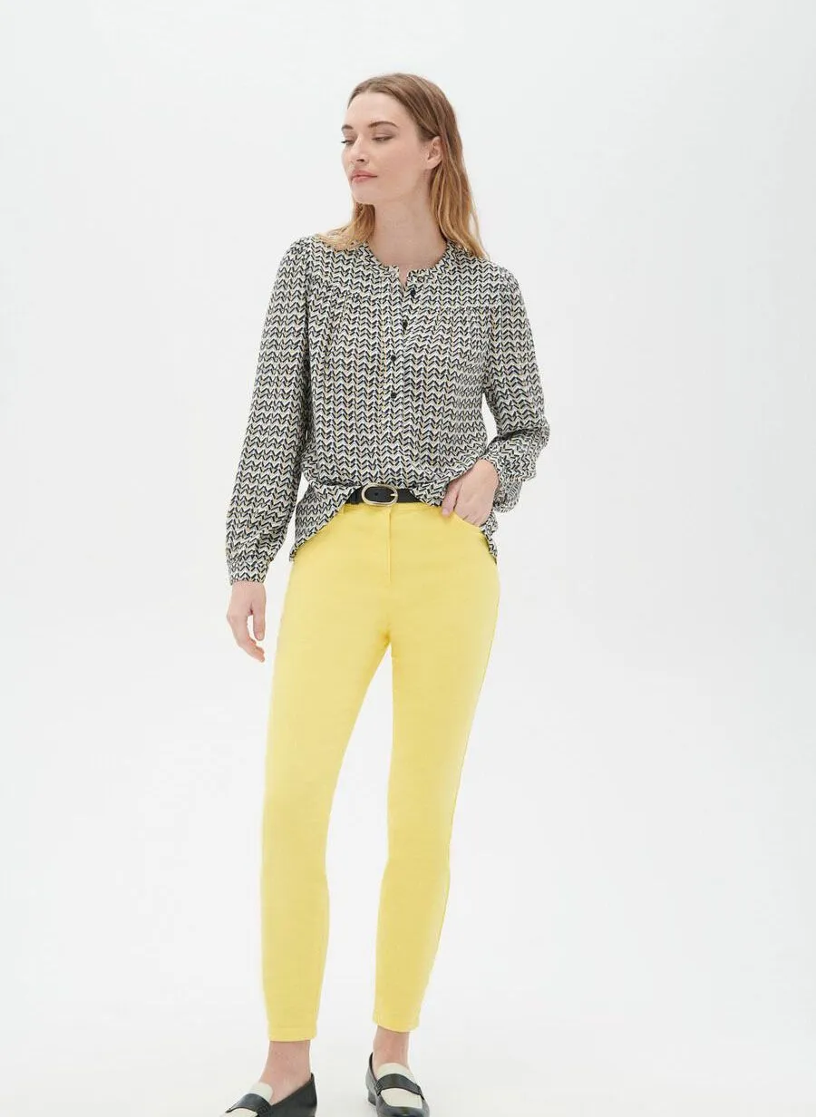 PTONIO - Pantalón slim de mezcla de algodón en amarillo