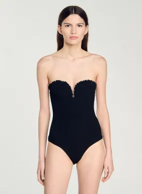 SANDRO Body bustier de malla en negro