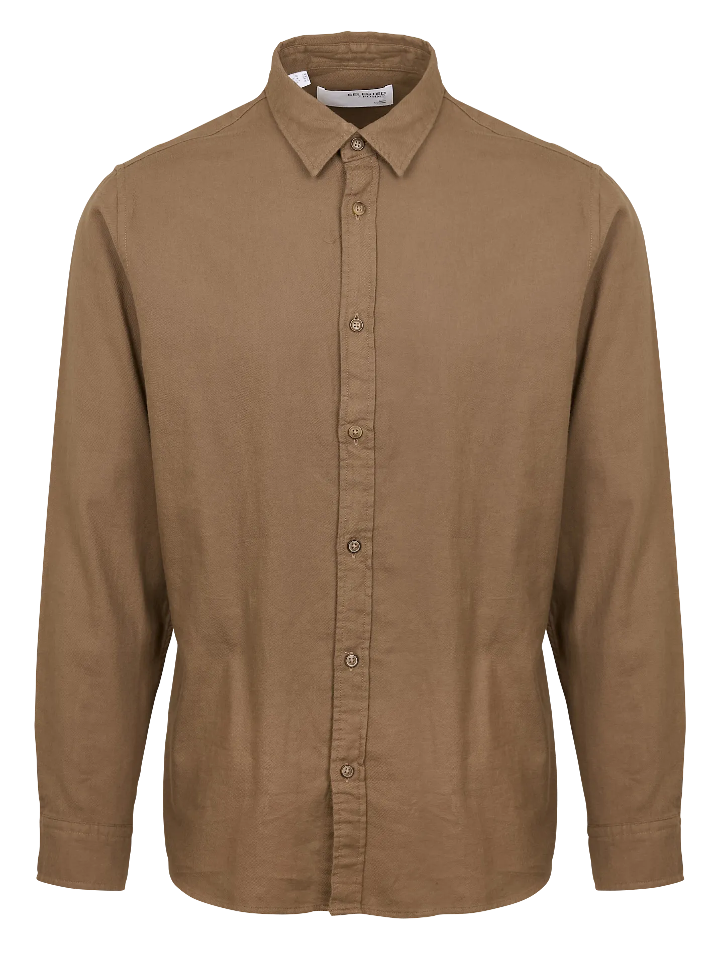 SELECTED Camisa recta de algodón con cuello clásico en marron