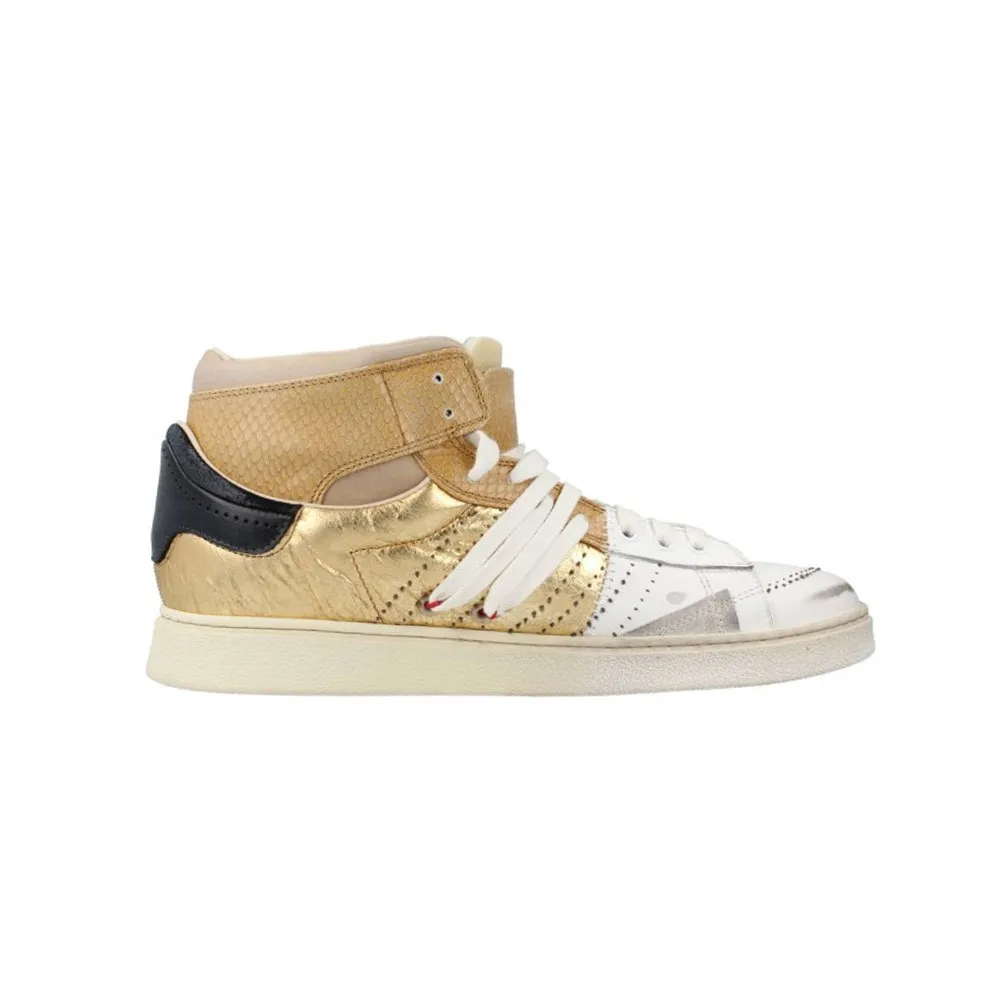 Sneakers Altas de Piel Hidnander The Cage Dual 032 Color Oro y Blanco