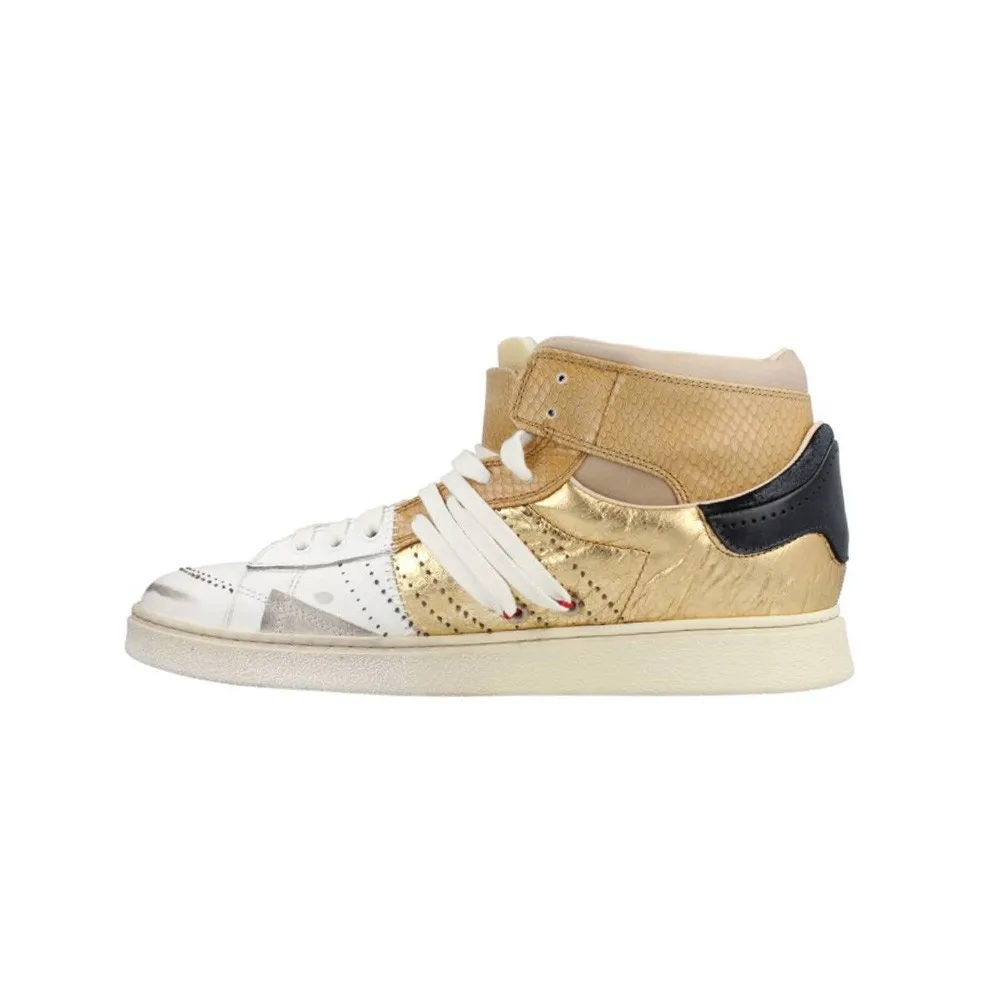 Sneakers Altas de Piel Hidnander The Cage Dual 032 Color Oro y Blanco