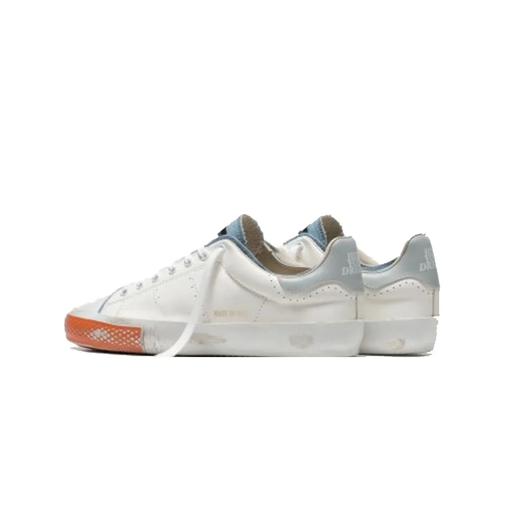 Sneakers de Piel Hidnander STARLESS LOW 024 Color Blanco Denim y Naranja