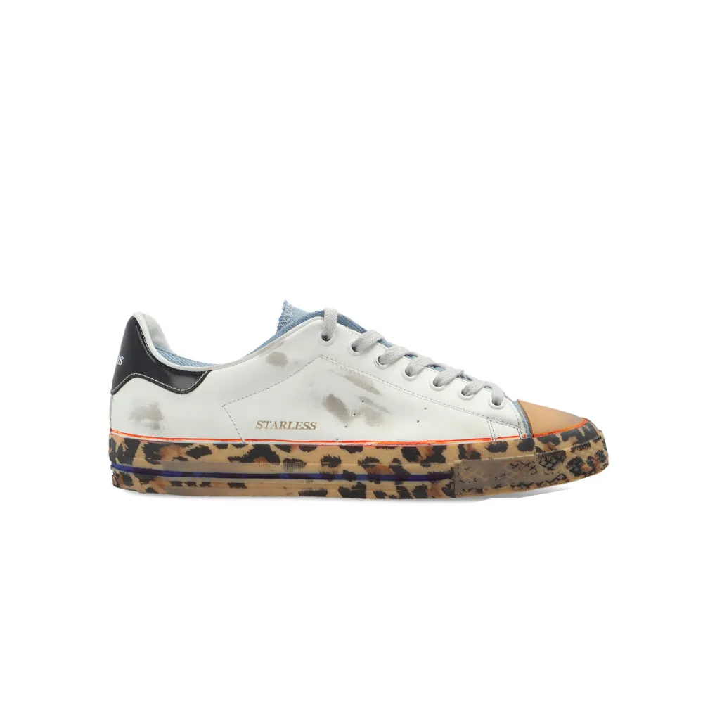 Sneakers de Piel Hidnander STARLESS LOW 024 Color Blanco y Leopardo