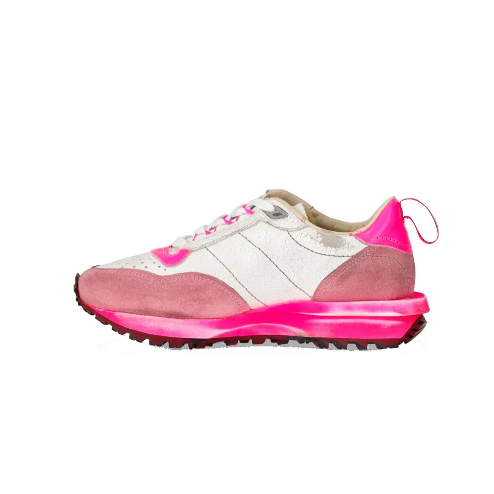 Sneakers de Piel Hidnander Tenkei Track Edition 020 Color Blanco y Fucsia