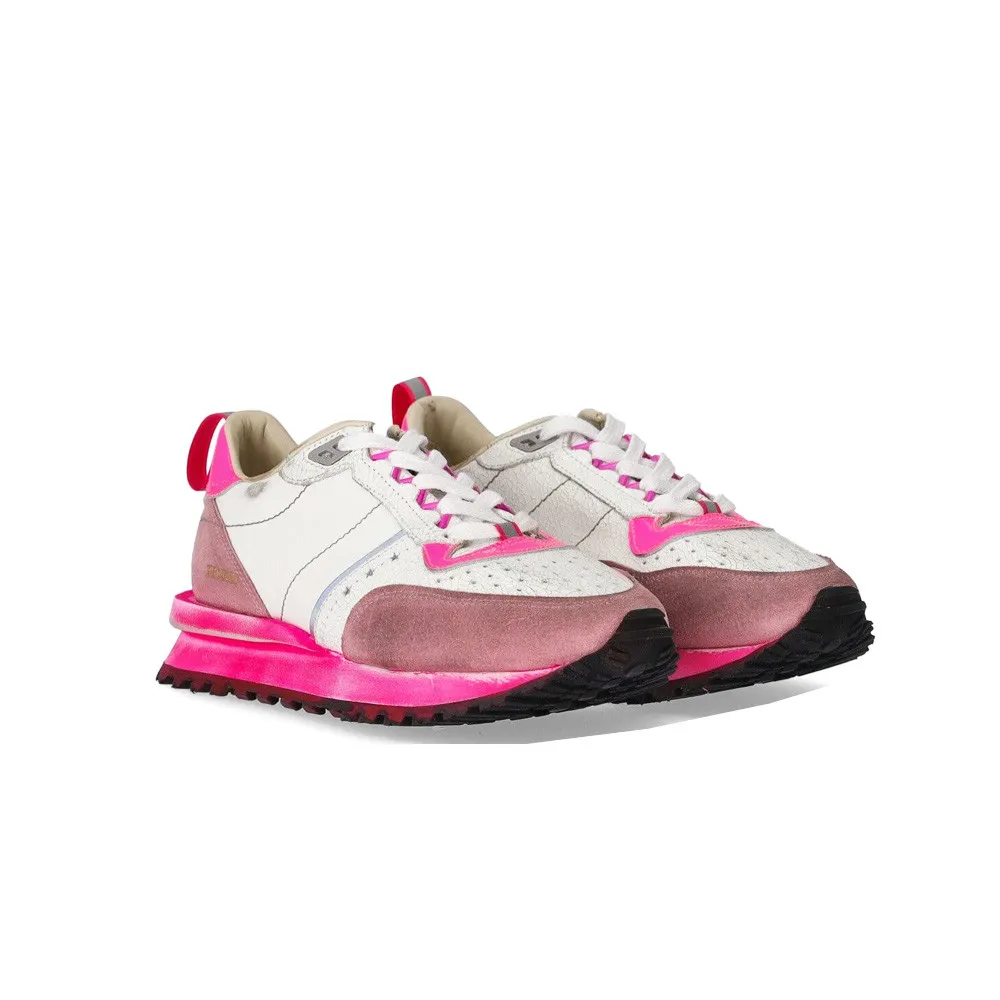 Sneakers de Piel Hidnander Tenkei Track Edition 020 Color Blanco y Fucsia