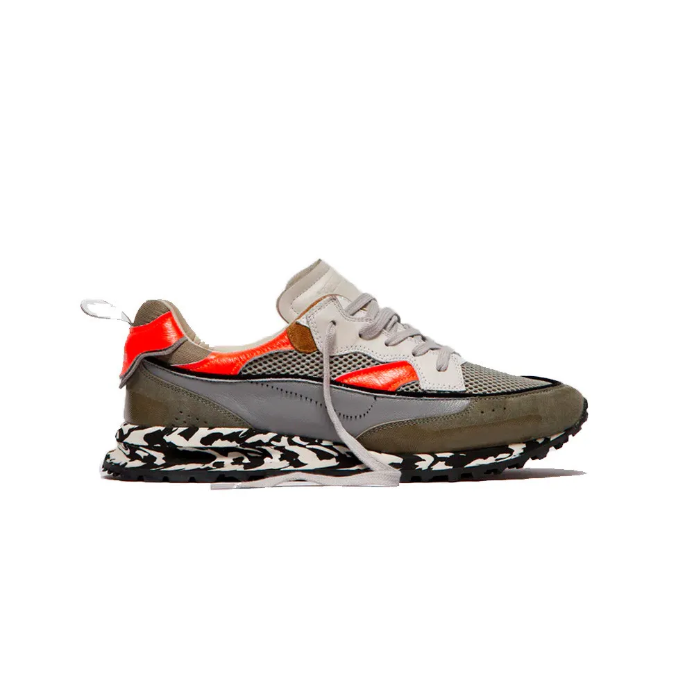 Sneakers de Piel Hidnander THREEDOME Zero 611 Color Gris y Rojo Fluor