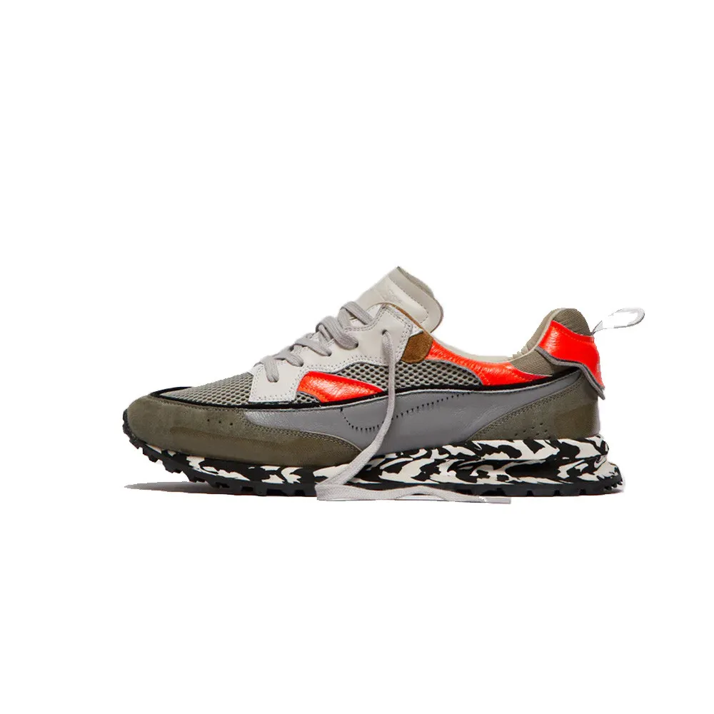 Sneakers de Piel Hidnander THREEDOME Zero 611 Color Gris y Rojo Fluor