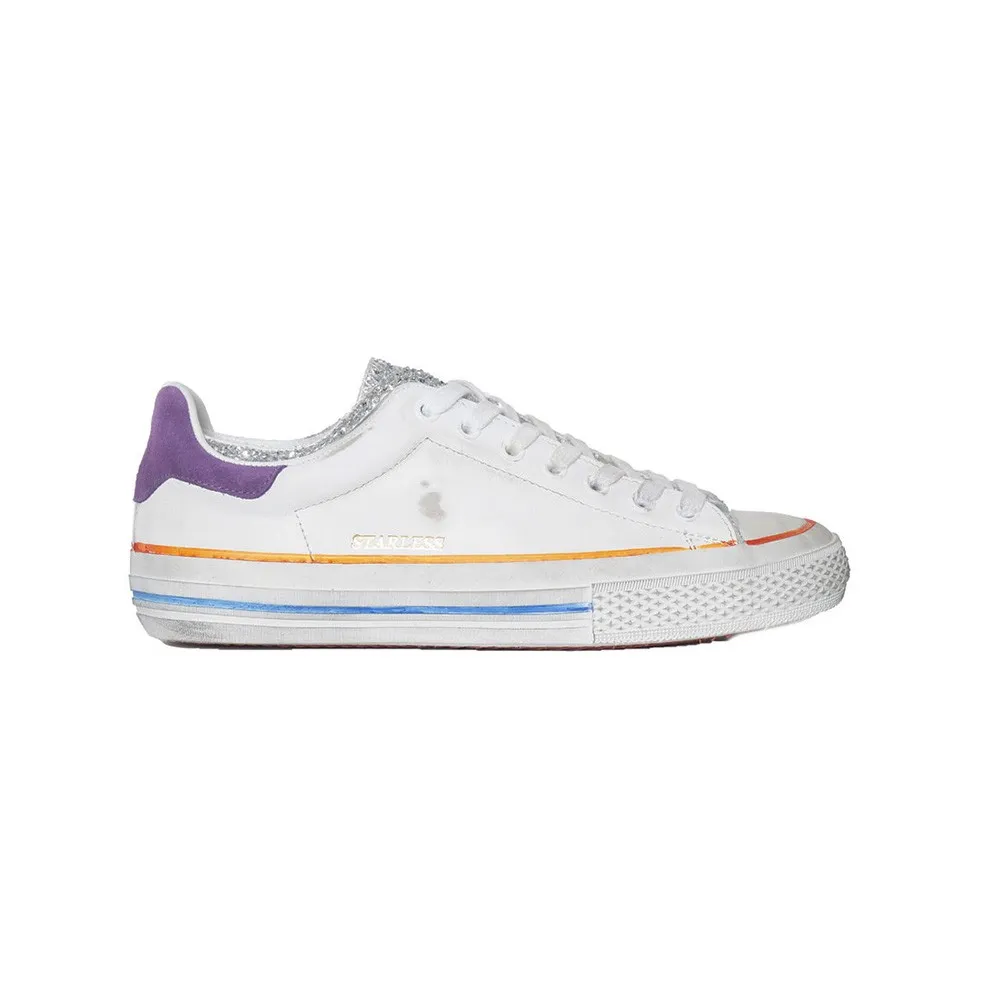 Sneakers Piel Hidnander STARLESS LOW Color Blanco y Lentejuelas de Plata