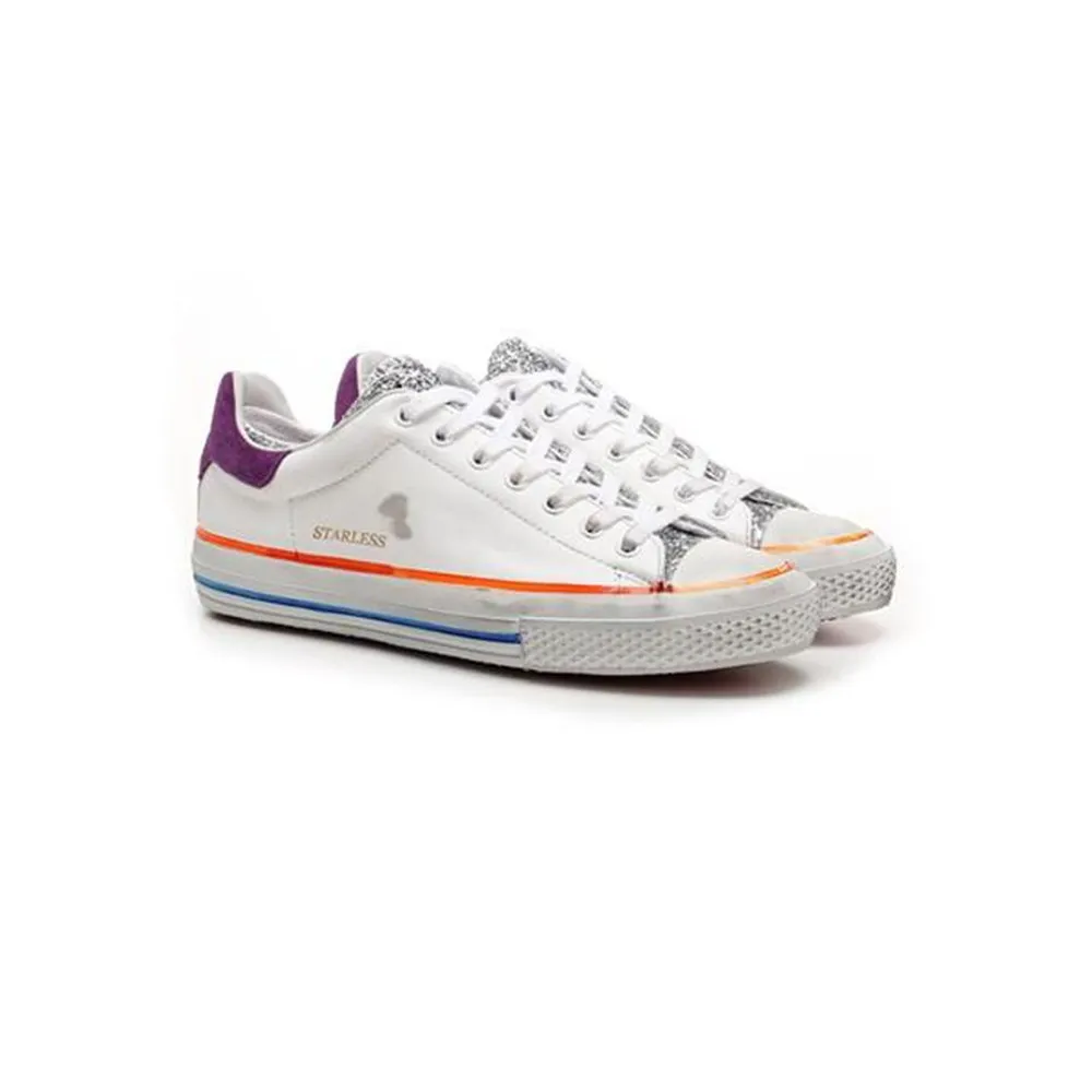 Sneakers Piel Hidnander STARLESS LOW Color Blanco y Lentejuelas de Plata