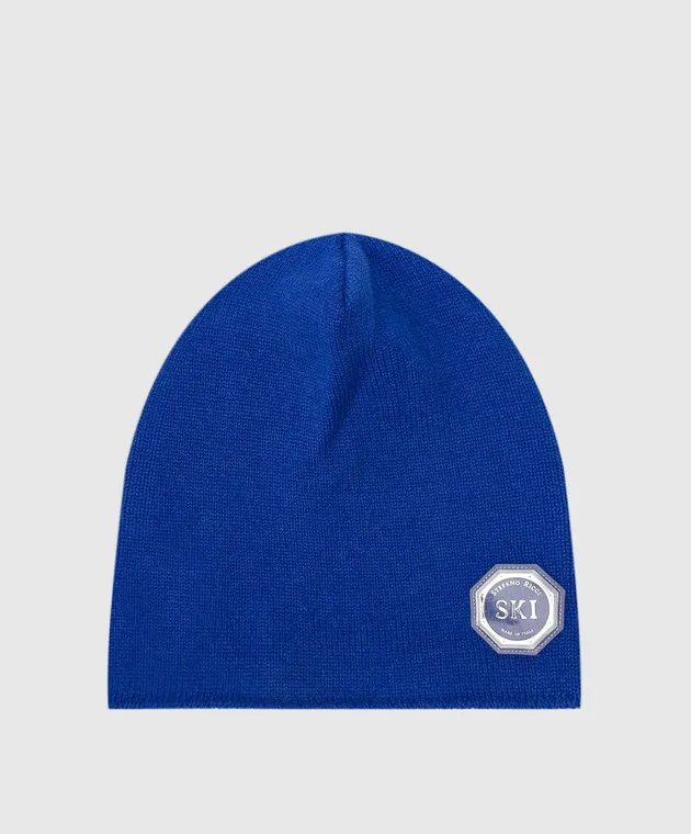 Stefano Ricci Children's blue cashmere hat with emblem