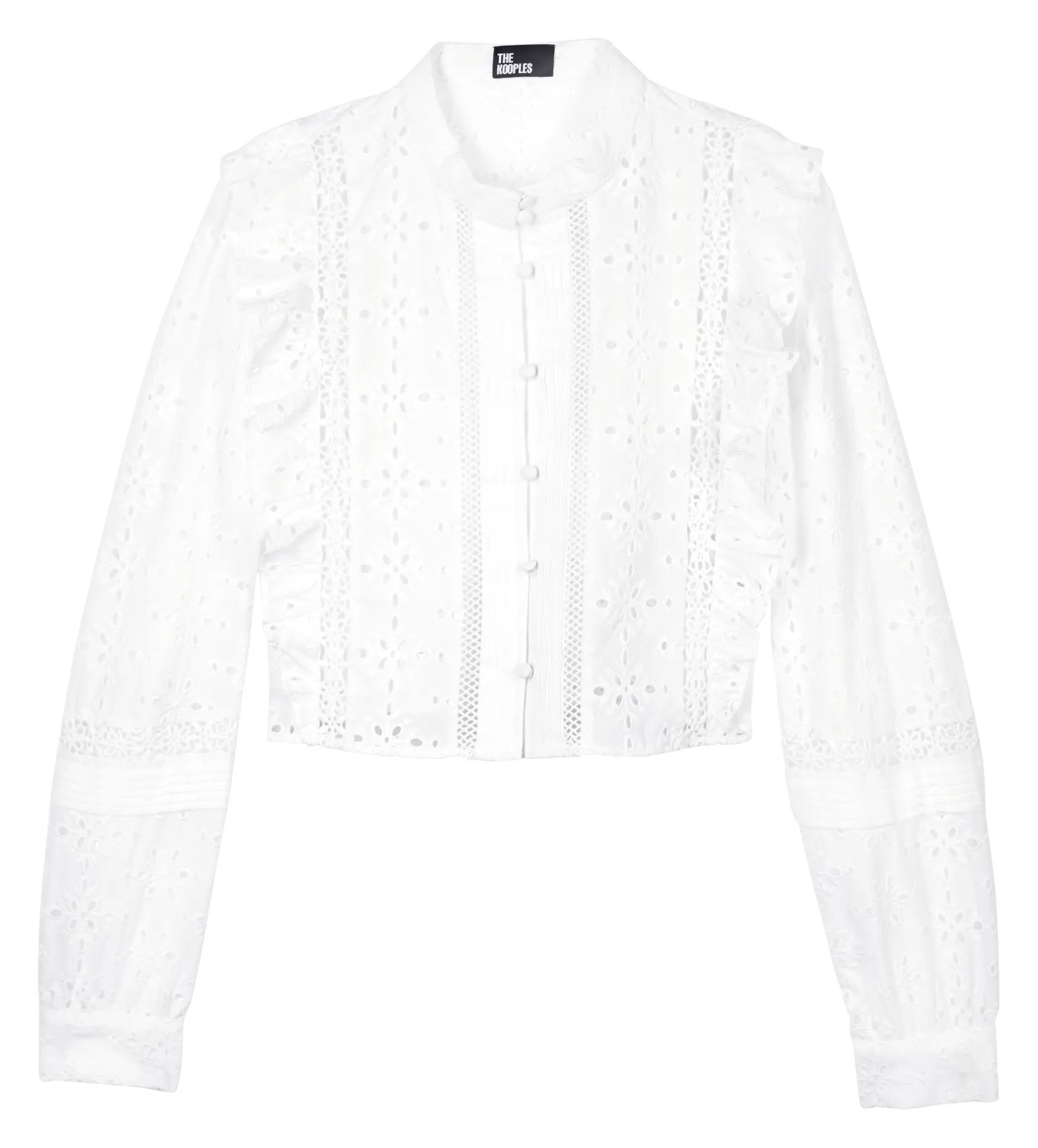 THE KOOPLES Camisa corta de algodón con cuello redondo bordado en blanco