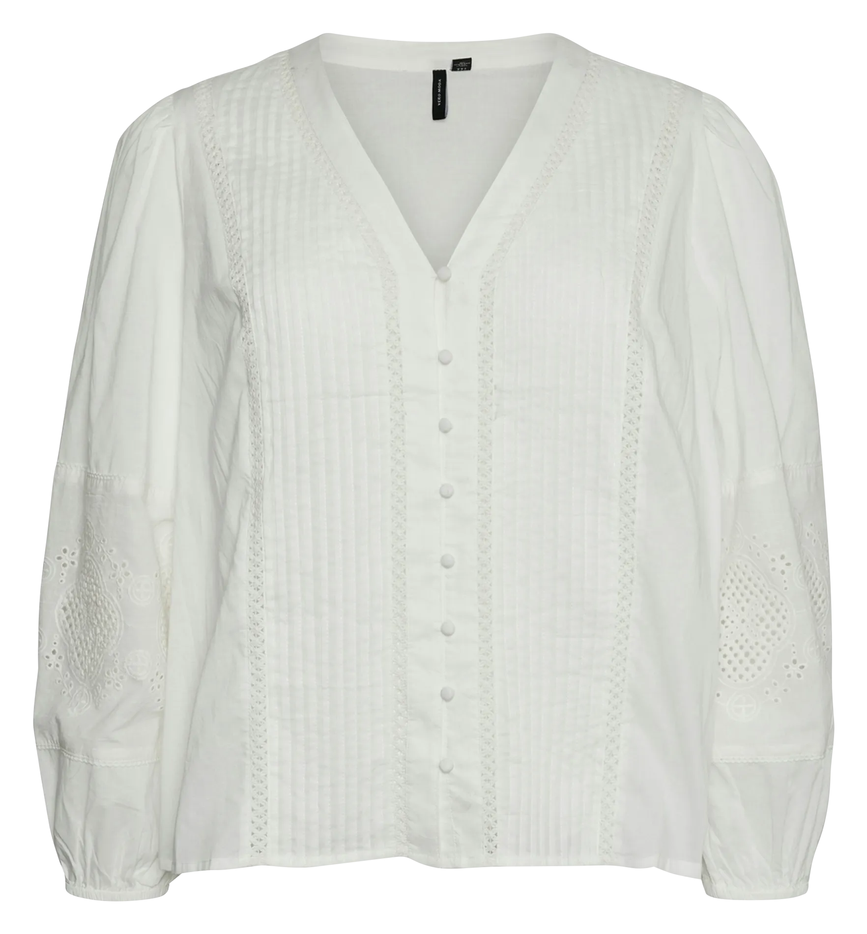 VERO MODA CURVE JAMILLA - Camisa de algodón con cuello de pico en blanco