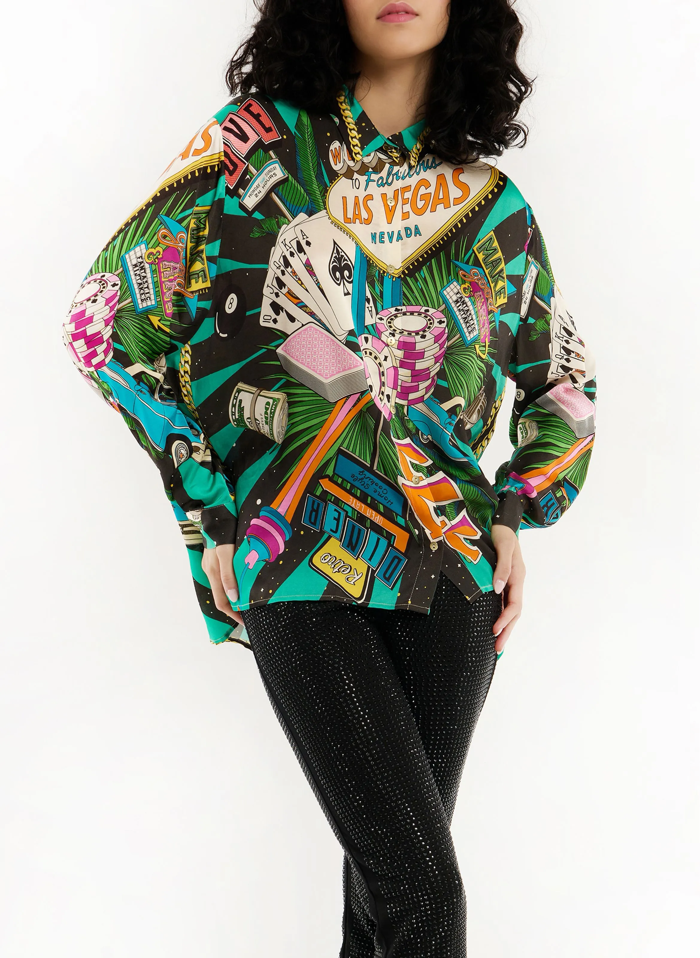 WILD BONAVENTURE VEGAS - Camisa estampada con diseño oversize en negro